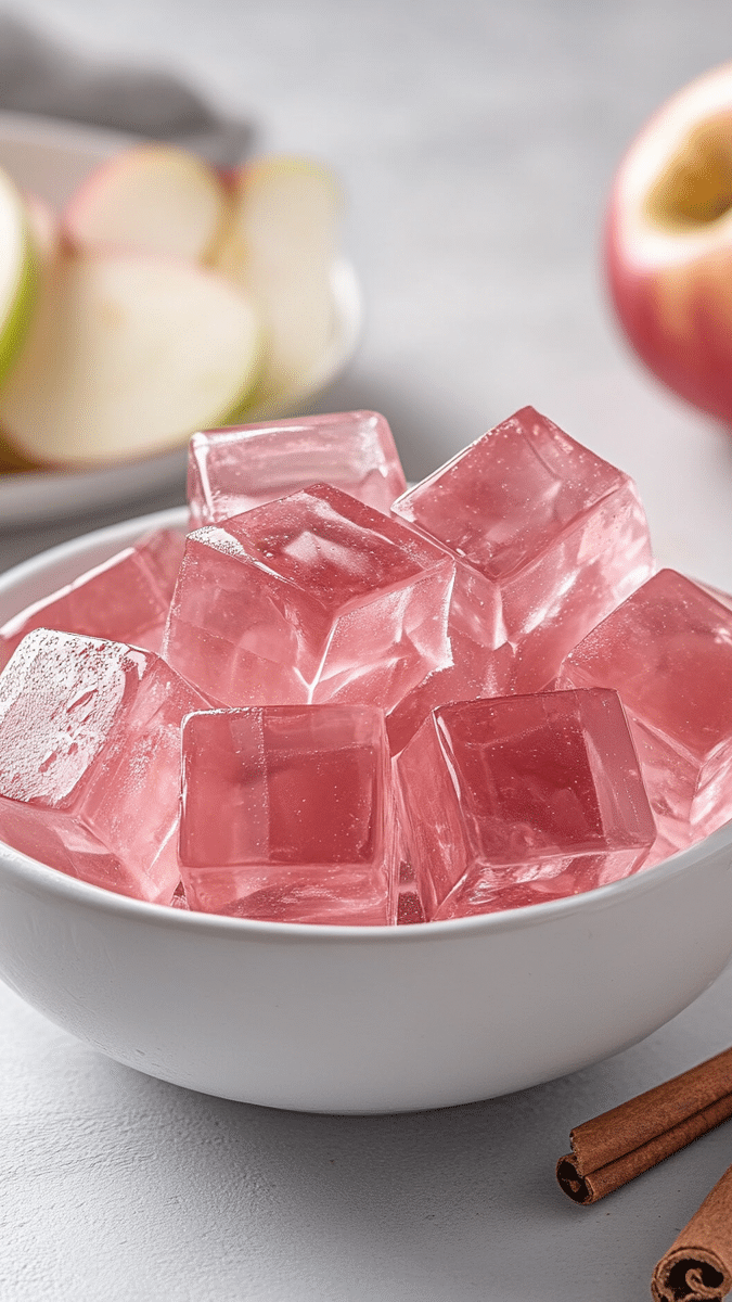 Close-up of Pink Lady apple gelatin texture