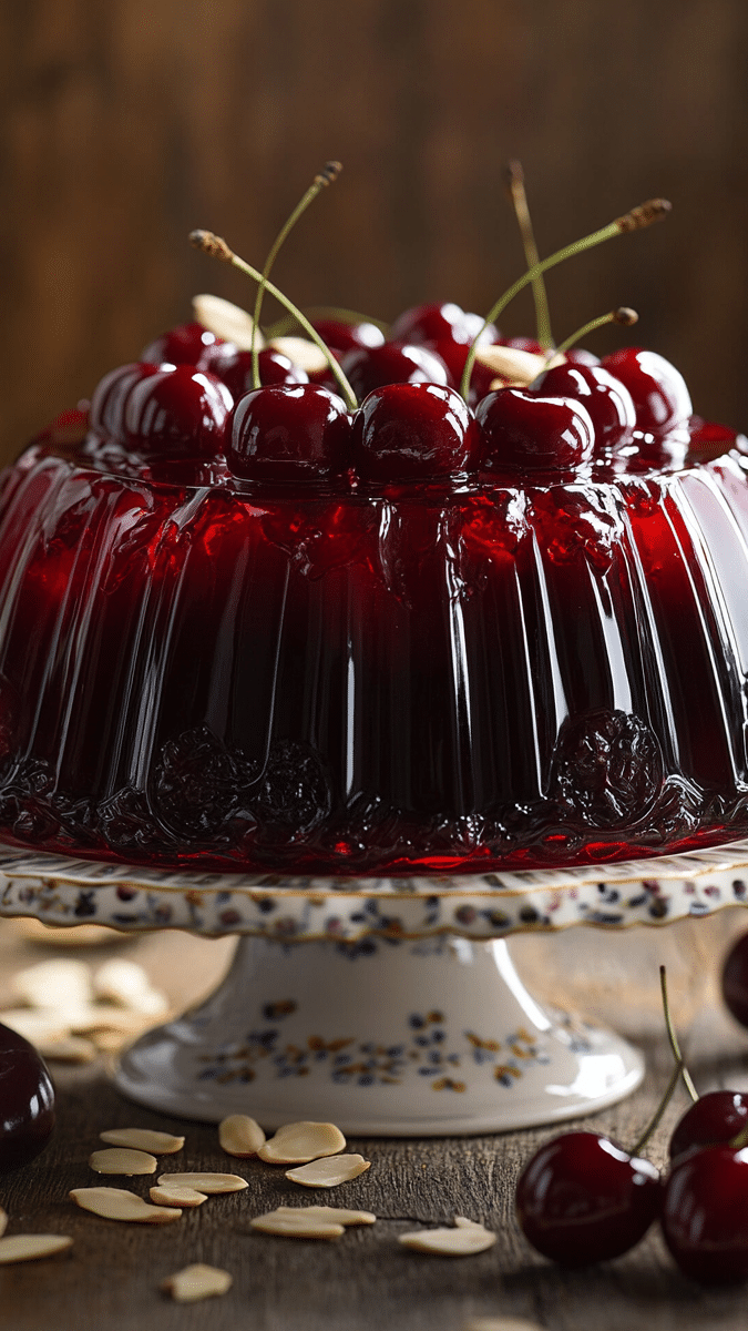 Close-up of Cherry Almond Jello Mold slice