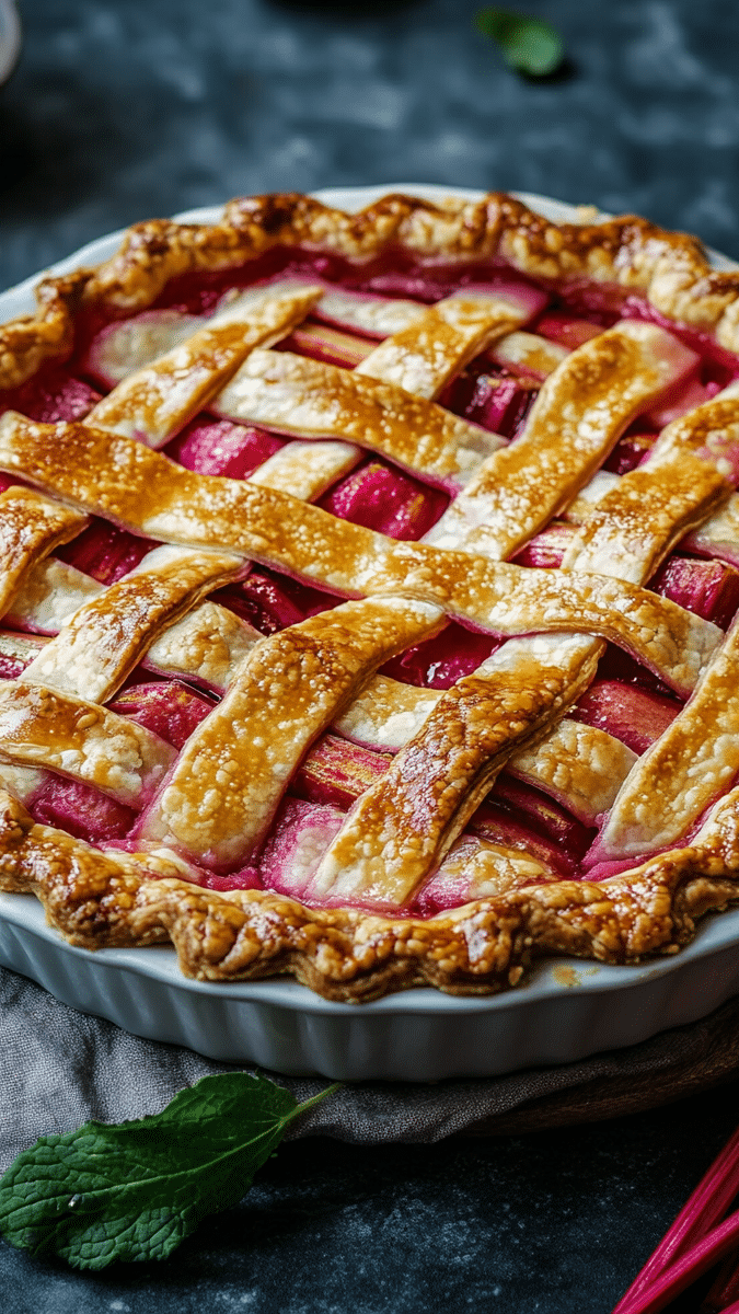 Close-up of rhubarb pie filling