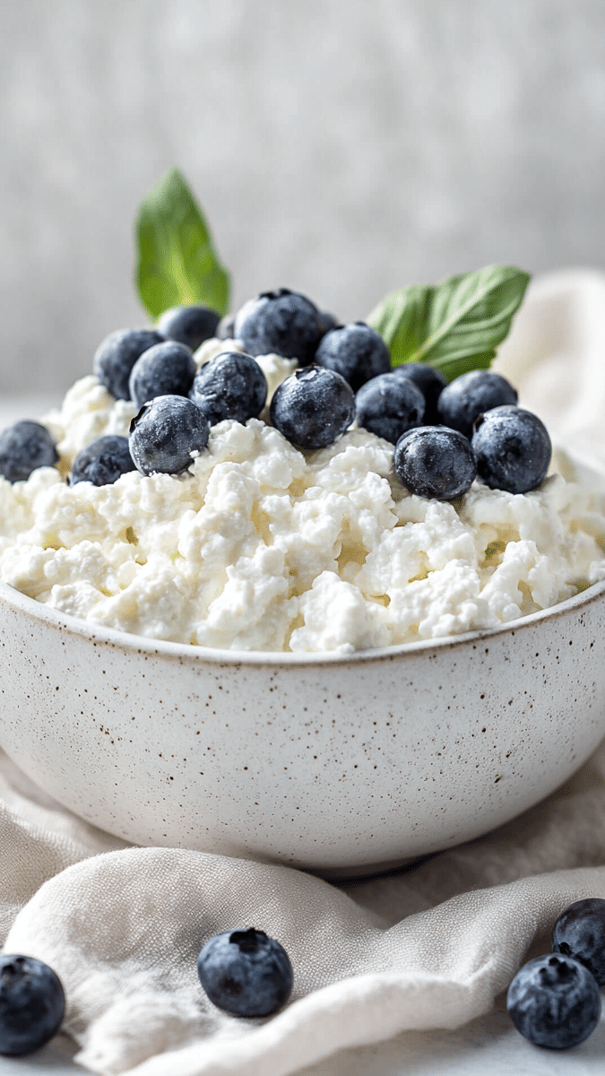 Close-up of cottage cheese and berry texture