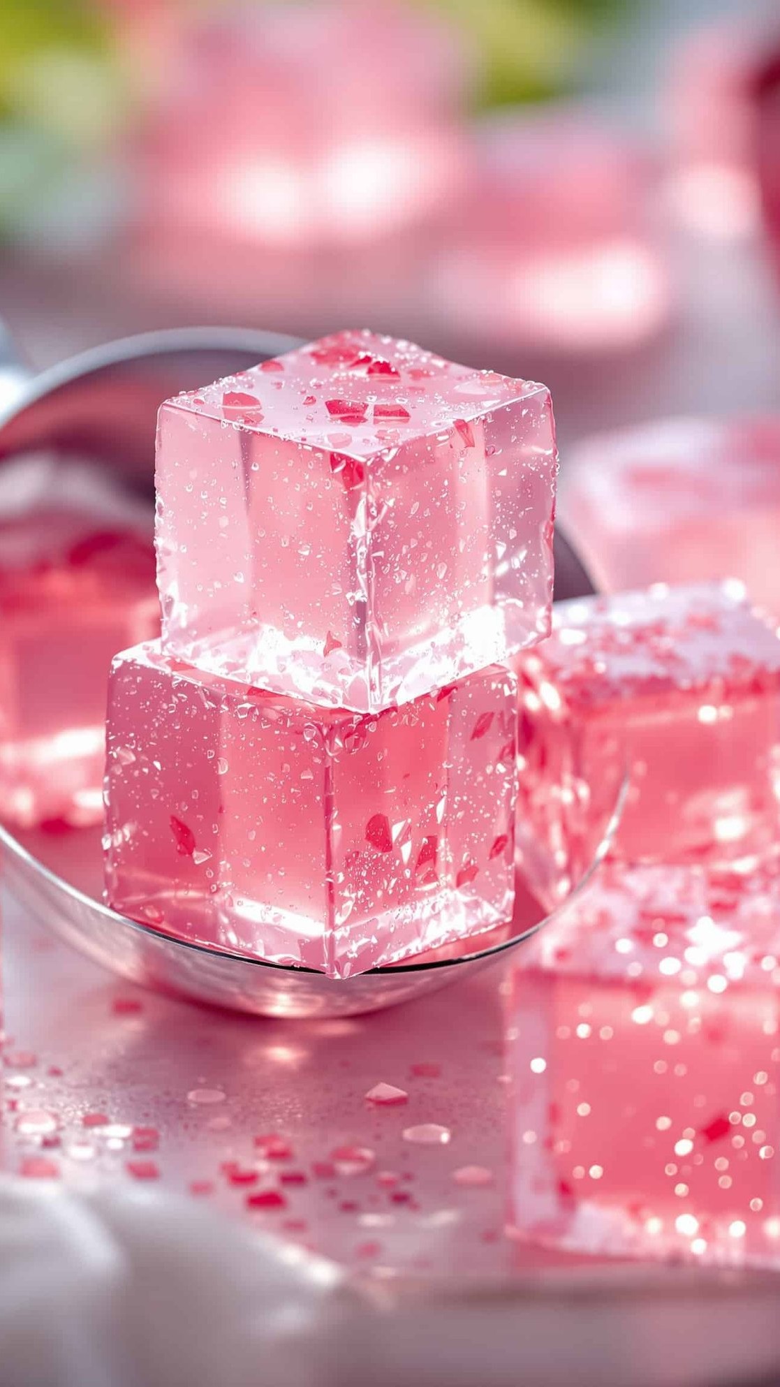 Close-up of rose-nacré gelatin trick with collagen peptides for weight loss.