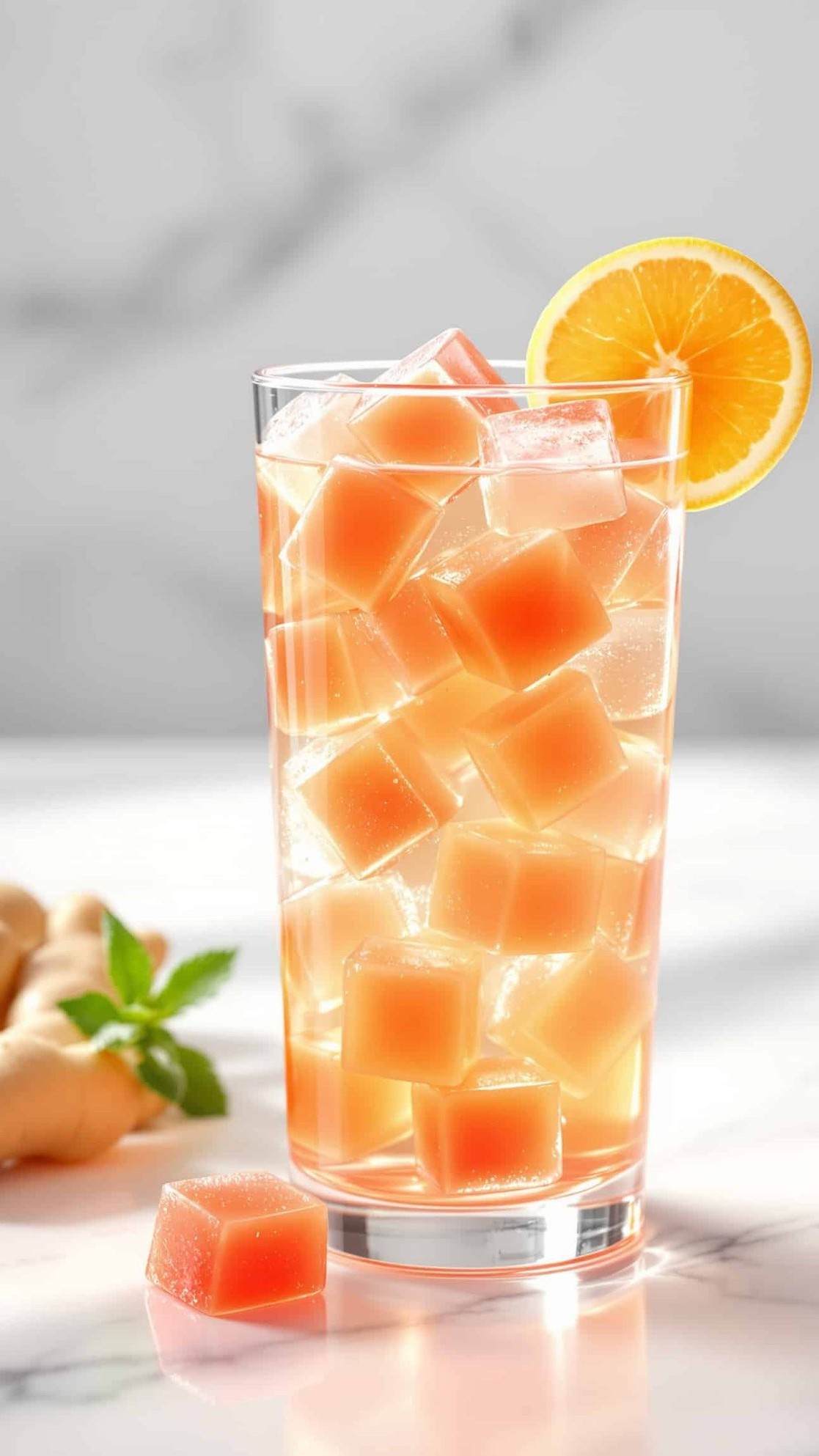Gelatin Trick Fat Burning Recipe: Orange-Rose Cayenne Ginger Gelatin Cubes in a Warm Morning Glass