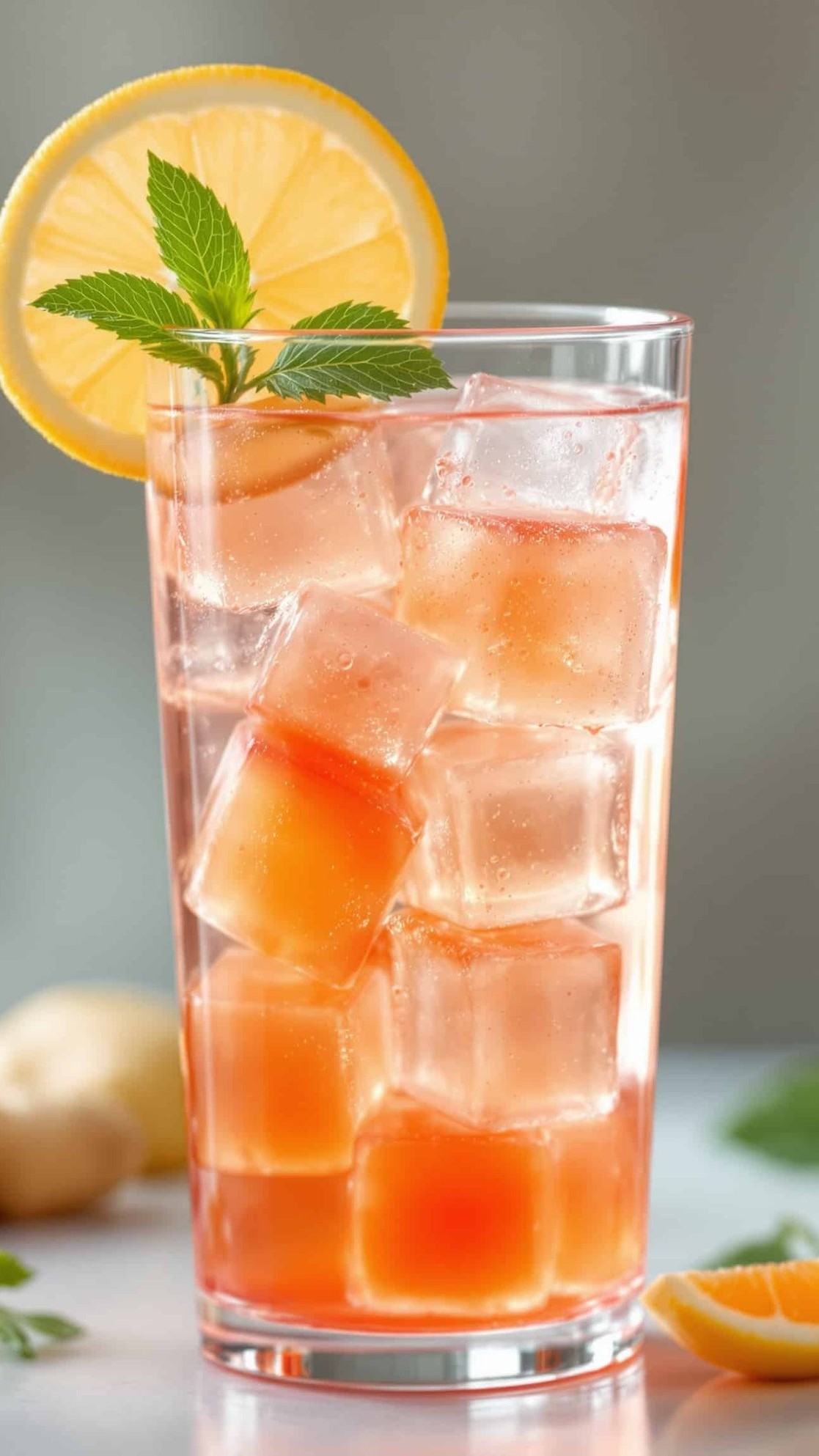 Close-up of vibrant orange-rose cayenne ginger gelatin cubes.