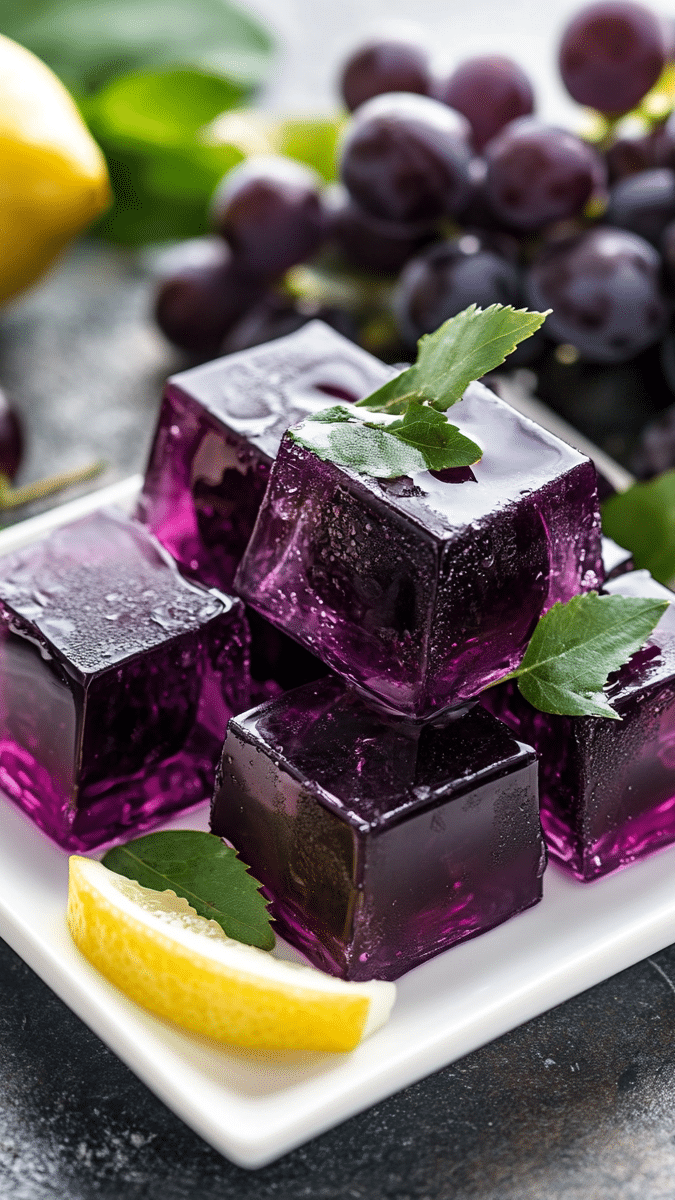 Close-up of grape Jello texture