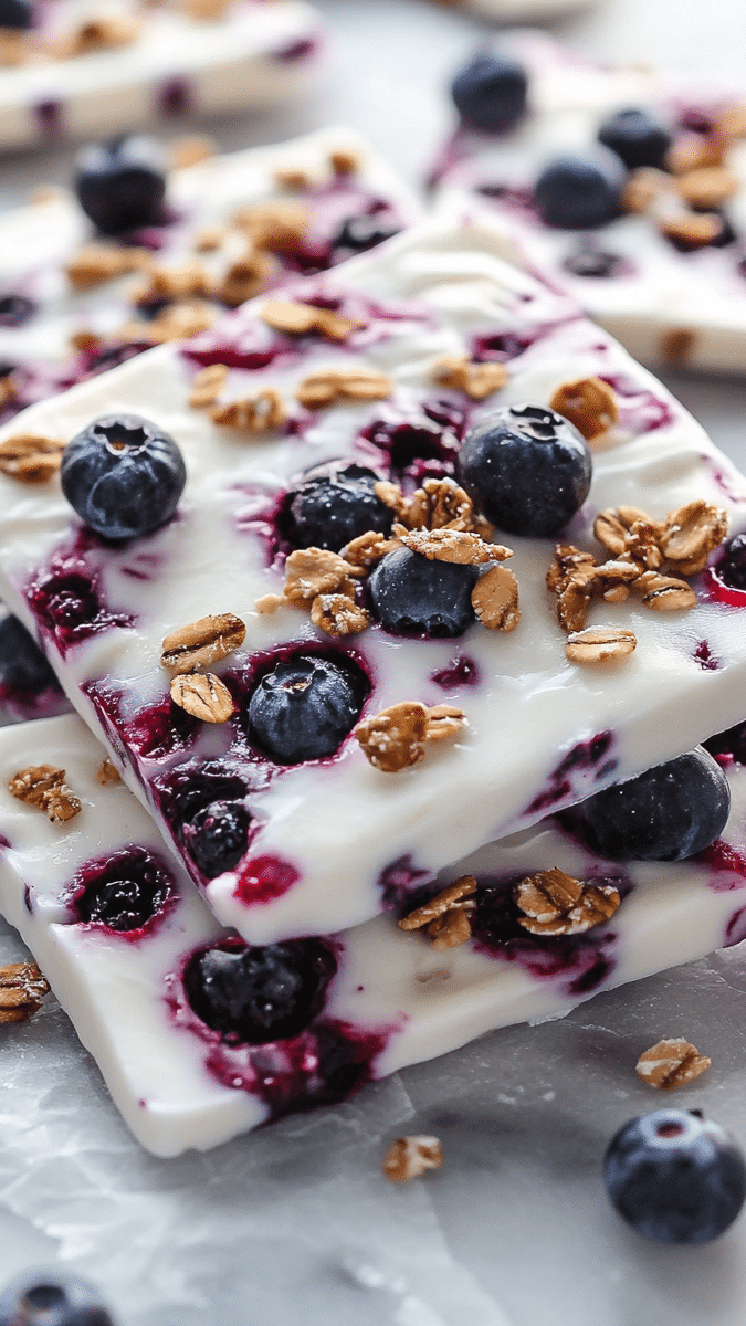 Close-up of frozen yogurt bark