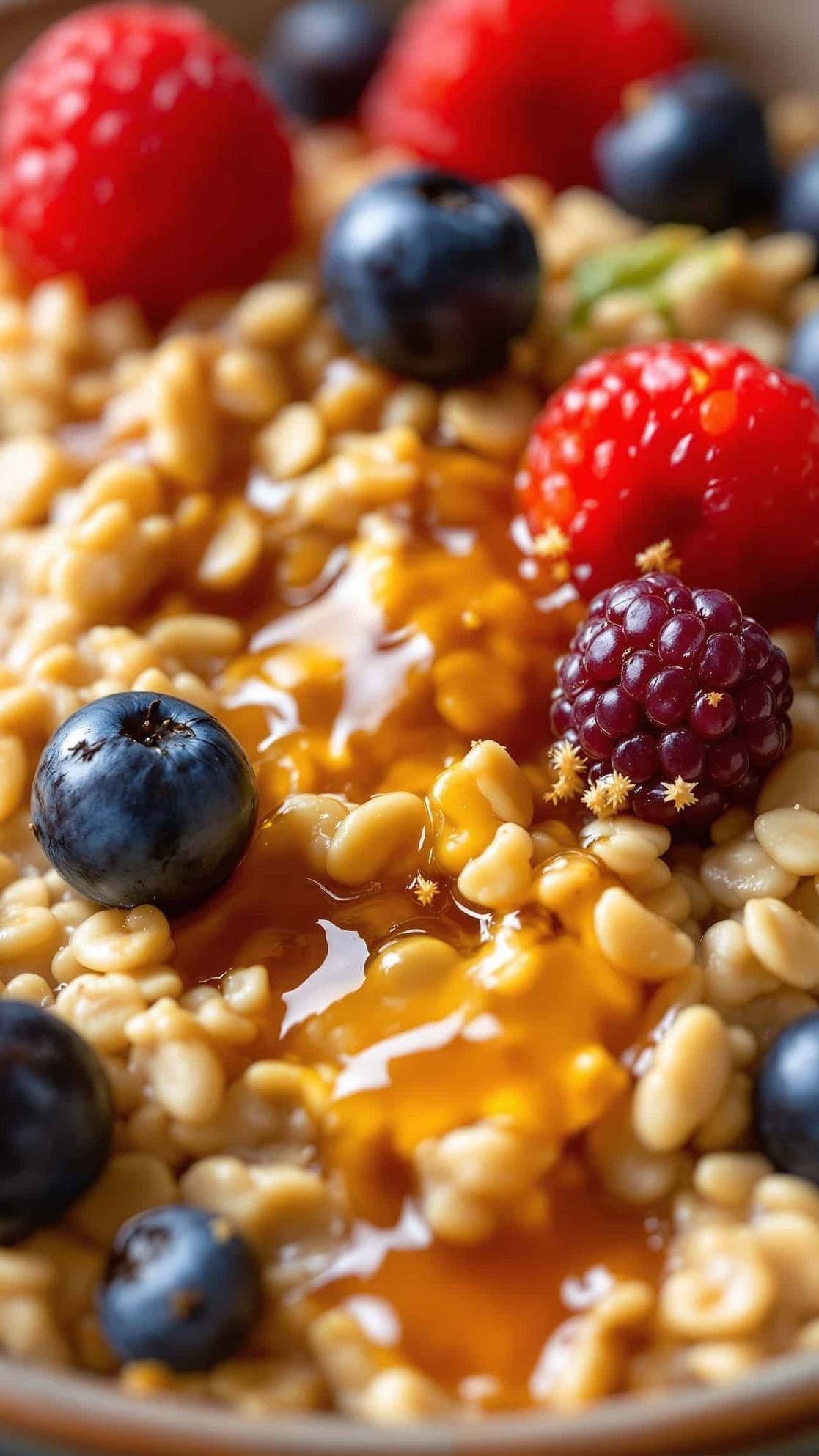 Close-up of beige-doré high protein baked oats.