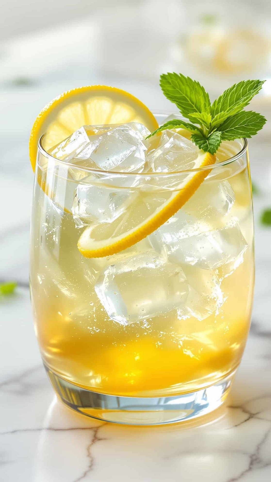 Close-up of jiggling Korean Beauty Gelatin Weight Loss Drink with lemon.