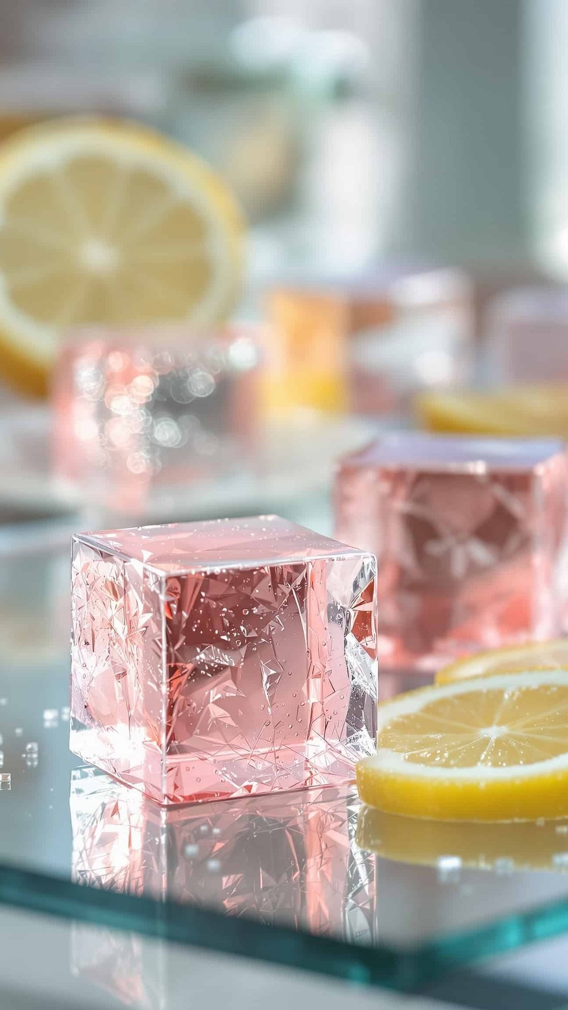 Close-up of jiggly ambre-rose Korean gelatin ACV weight loss cubes.