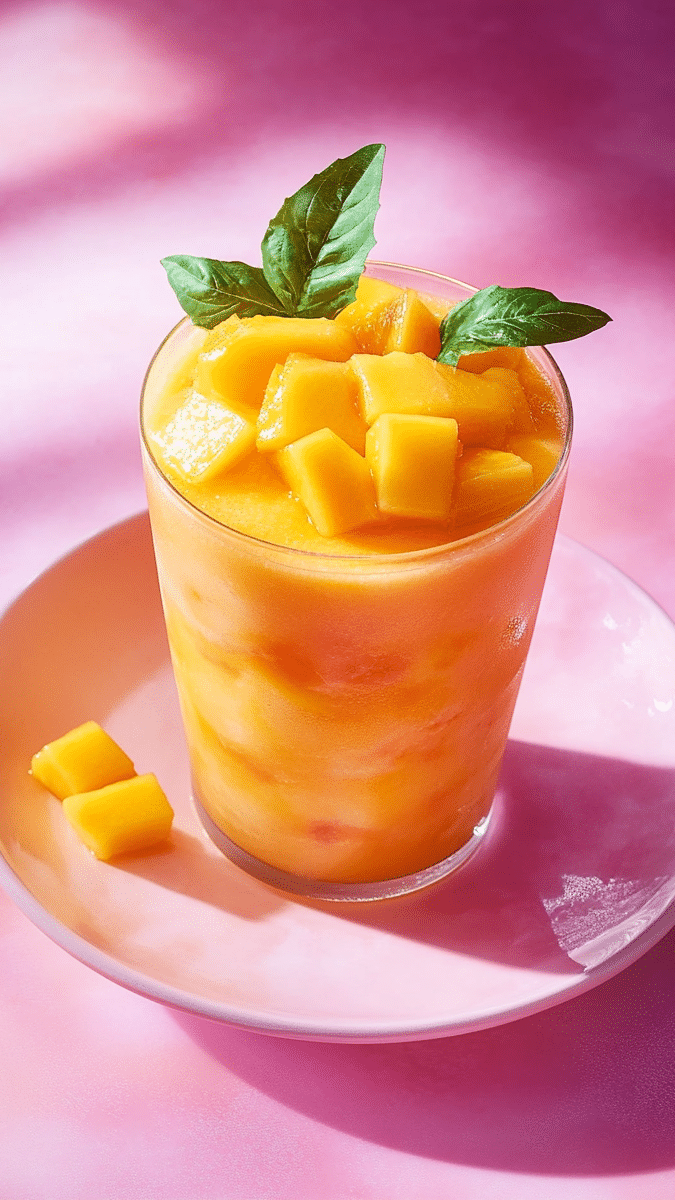 Close-up of mango smoothie texture