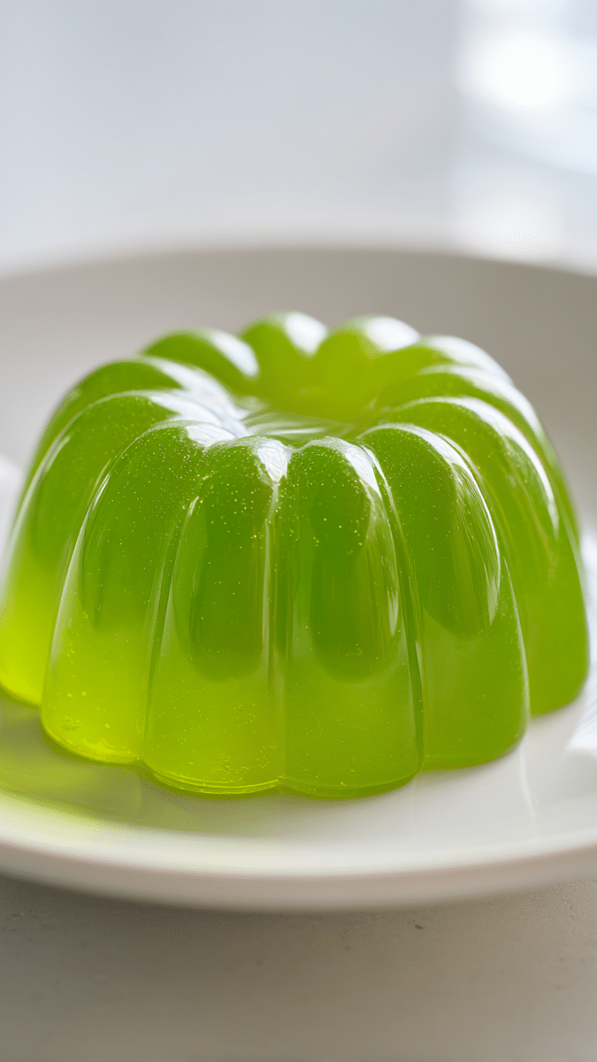 Close-up of kiwi and mint jello texture