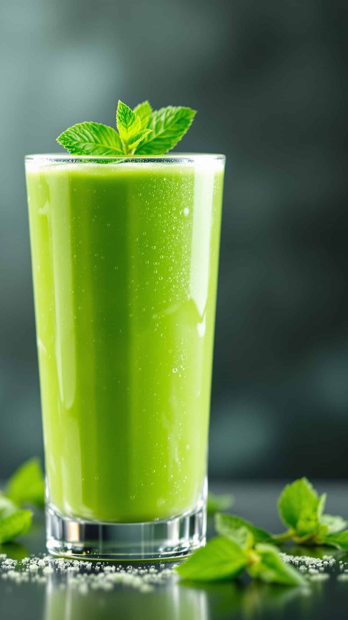 Close-up of a refreshing mint smoothie with a mint sprig, healthy weight loss.