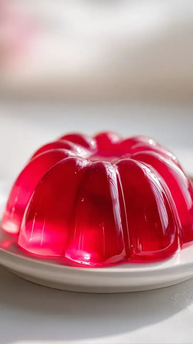 close‑up of crystal‑clear pink gelatin texture