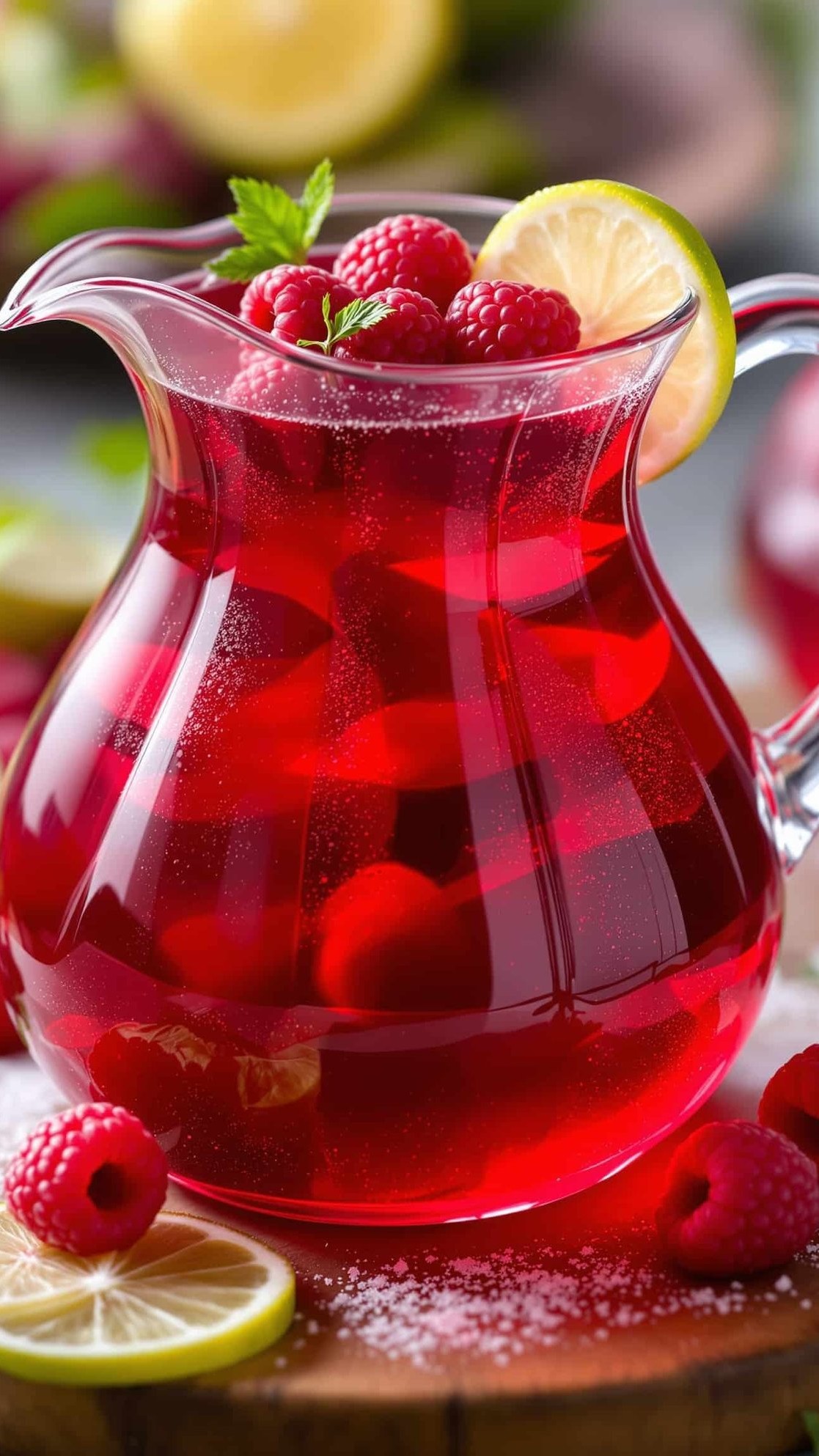 Close-up of jiggly Pink Gelatin Trick Recipe Cranberry with berries.