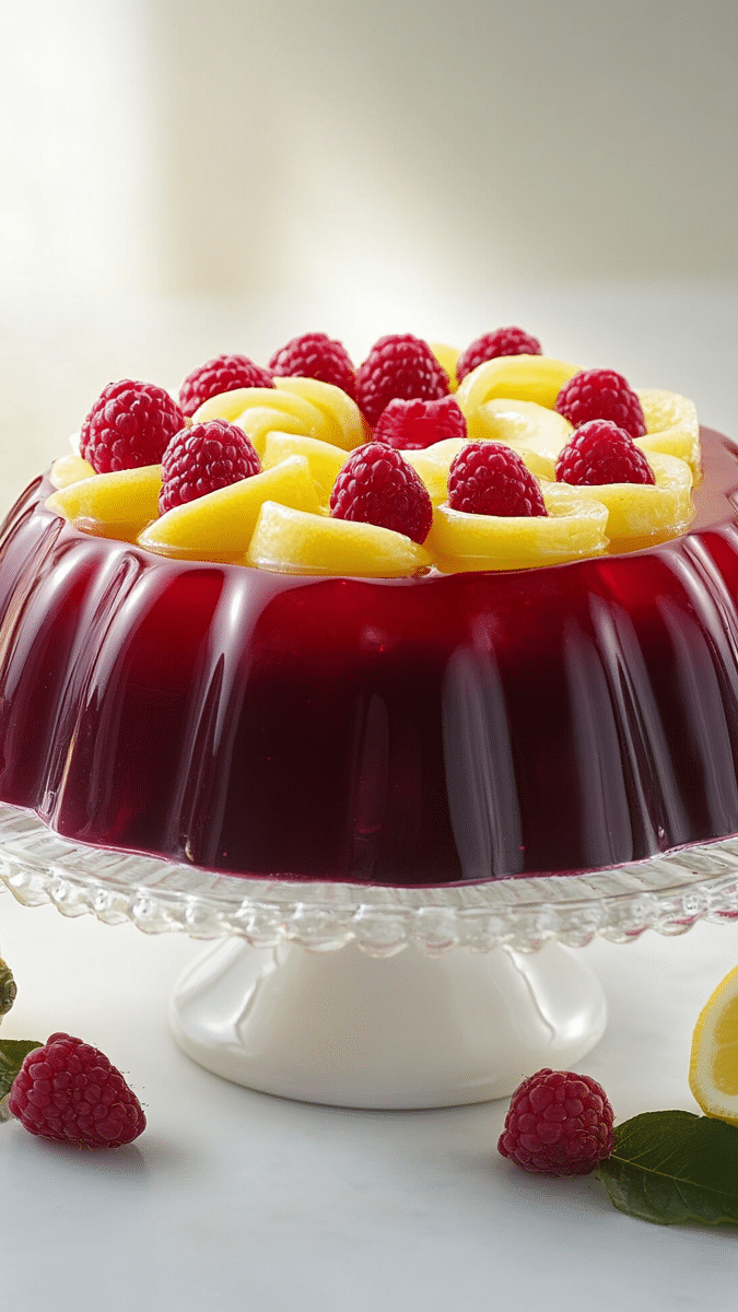 Close-up of Raspberry Lemon Jello Mold layers