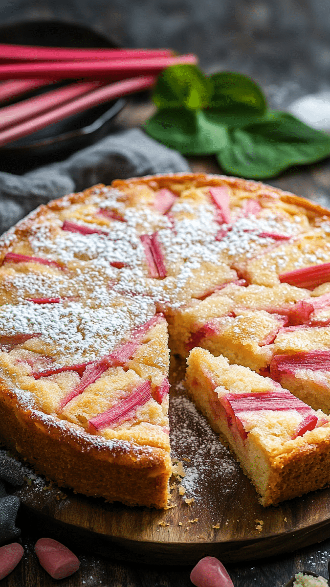 Close up rhubarb cake slice