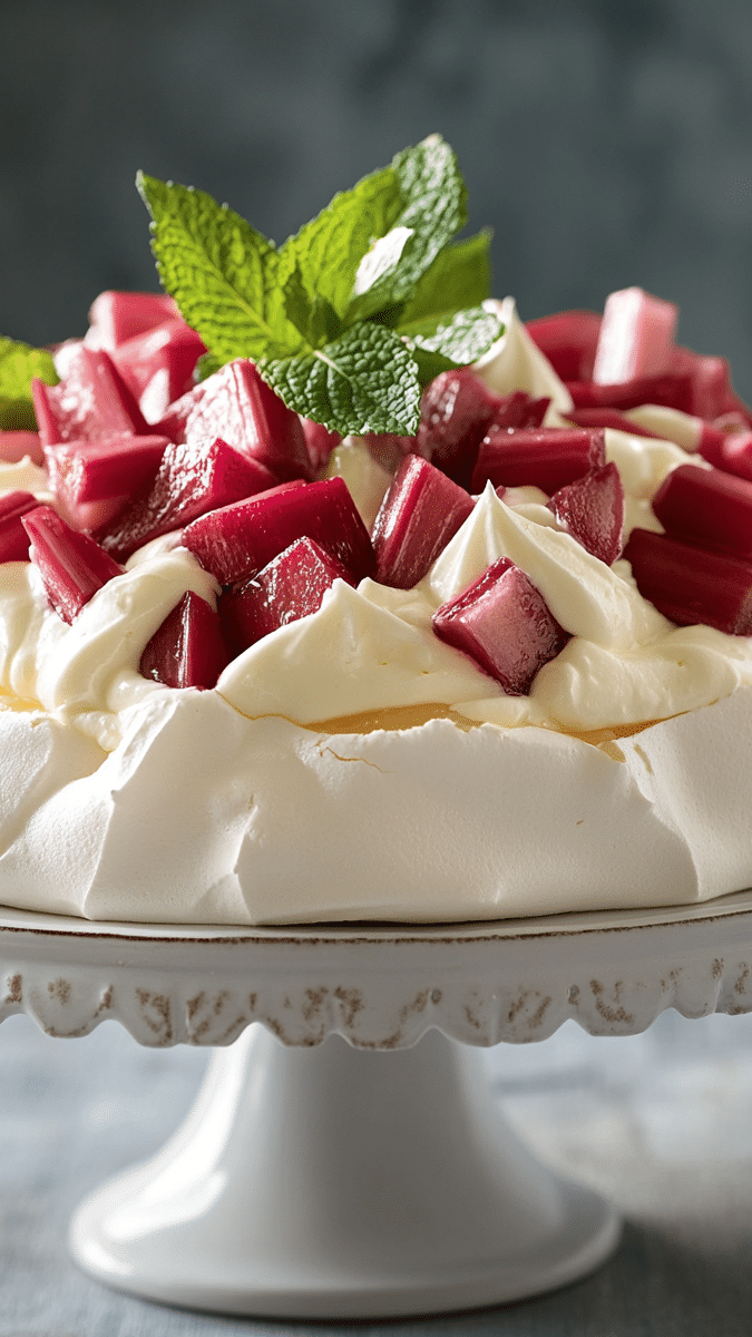 Close-up of Rhubarb Custard Pavlova texture