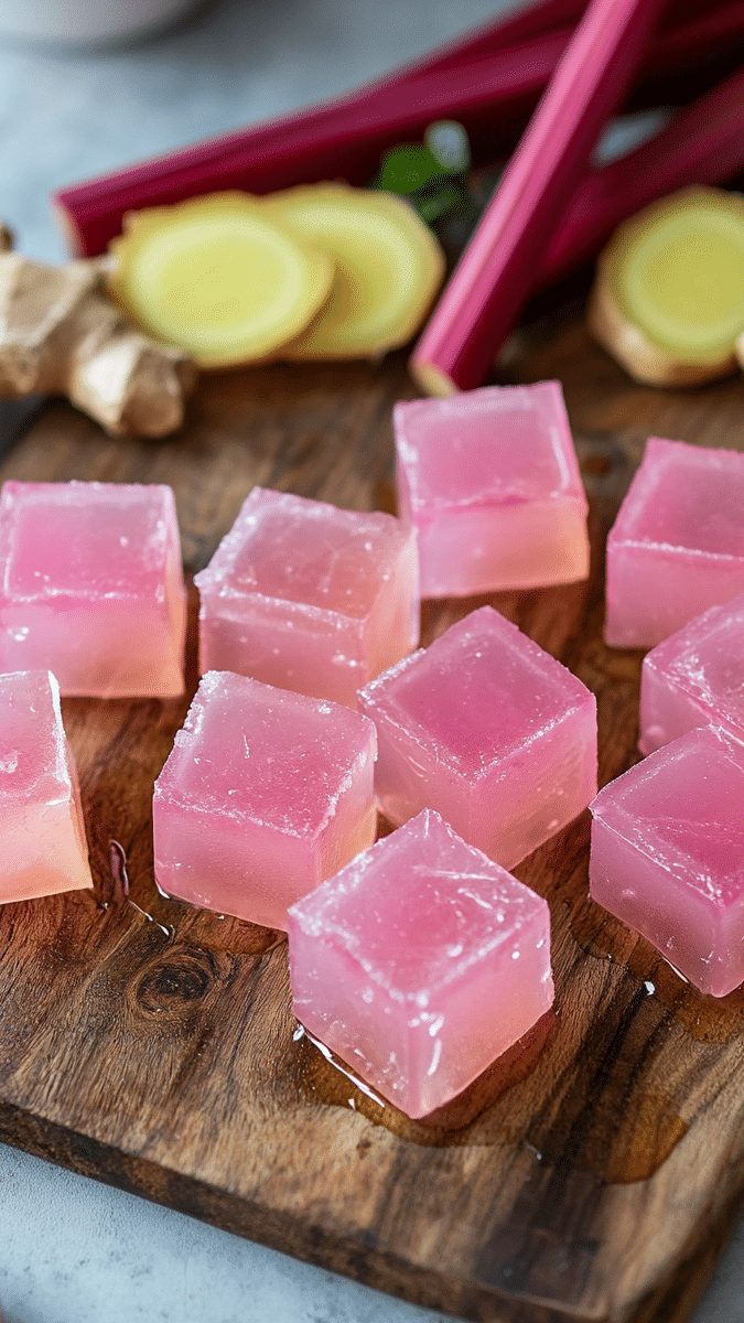 Rhubarb Ginger Jello Cubes
