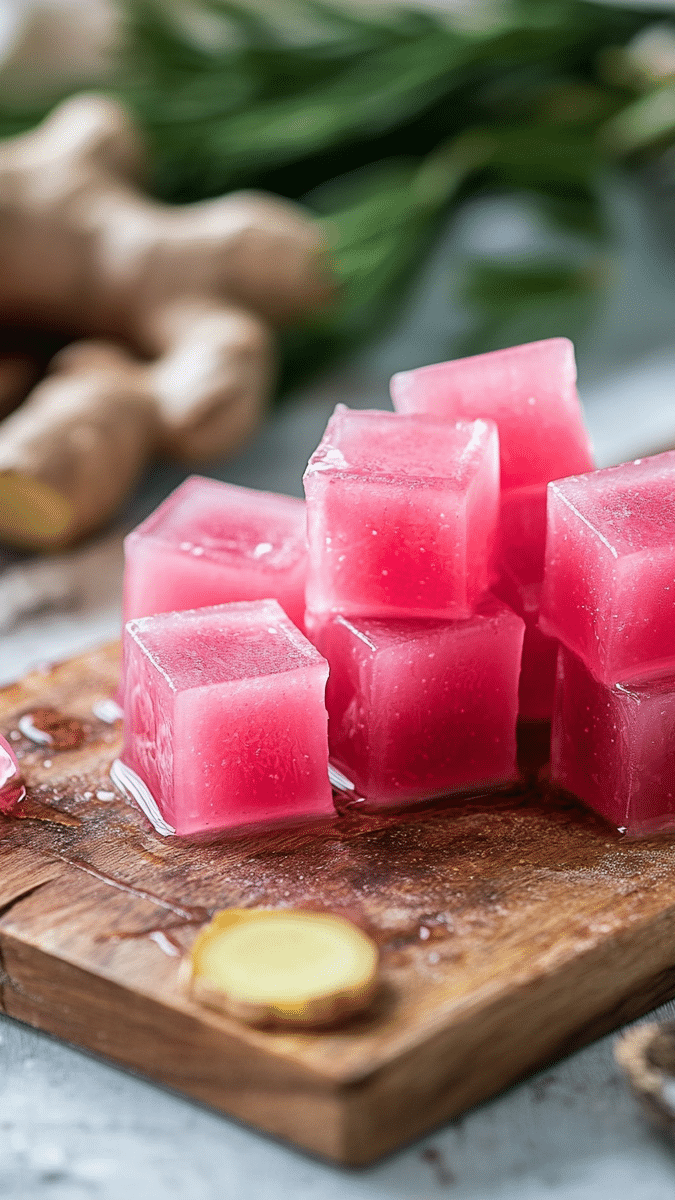 Close-up of Rhubarb Ginger Jello Cube