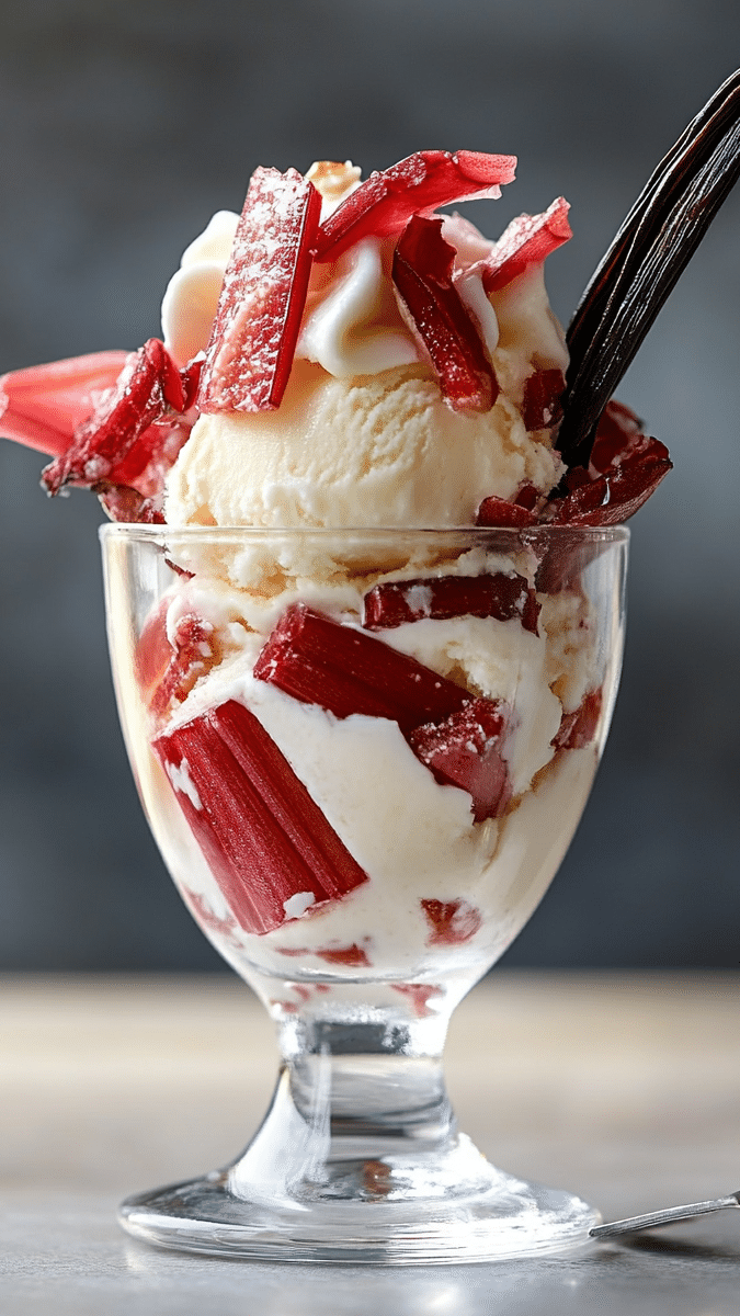 Close-up of rhubarb sundae