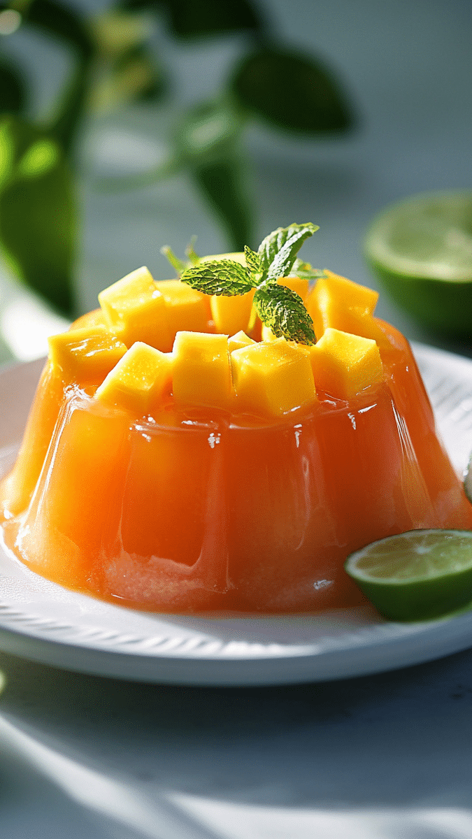 Close-up of Papaya Mango Jello texture