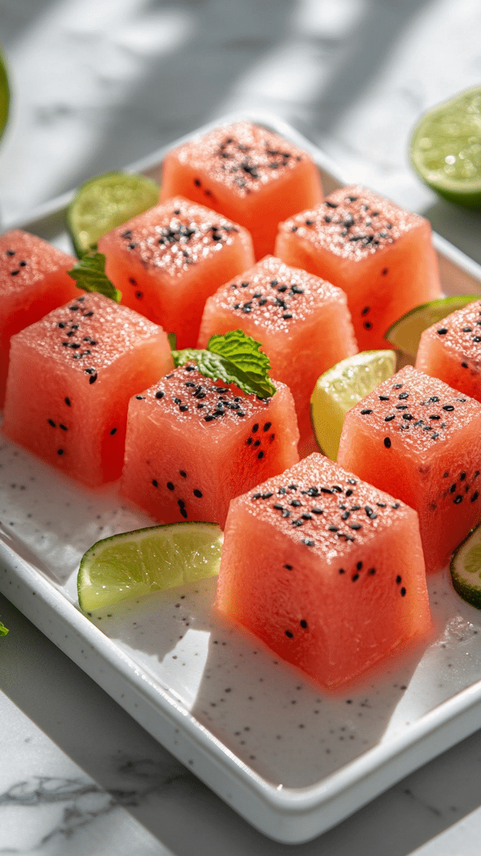 Close-up of a watermelon jello cube