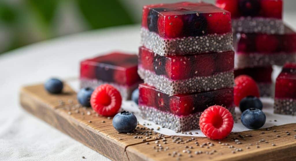 berry chia gelatin squares featured image
