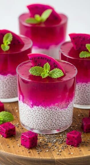 pink dragon fruit chia gelatin cups featured image
