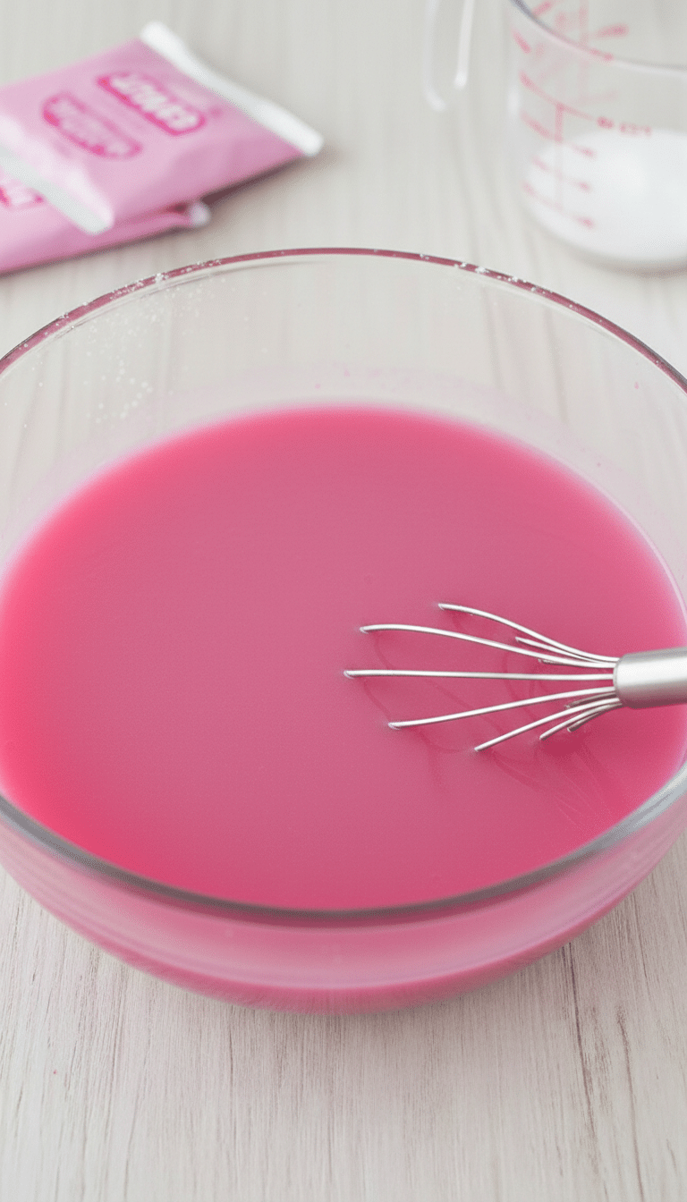 pink gelatin trick recipe cooking ingredients close-up