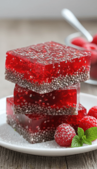 raspberry chia seed jello squares featured image