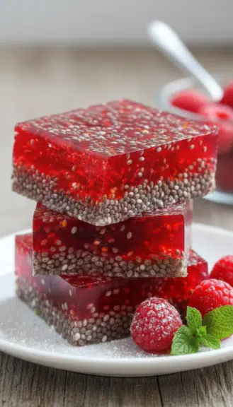 raspberry chia seed jello squares featured image