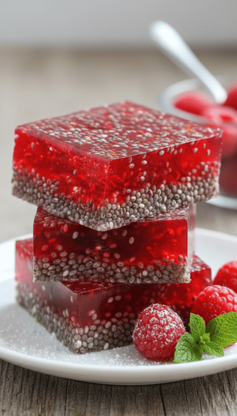 raspberry chia seed jello squares featured image