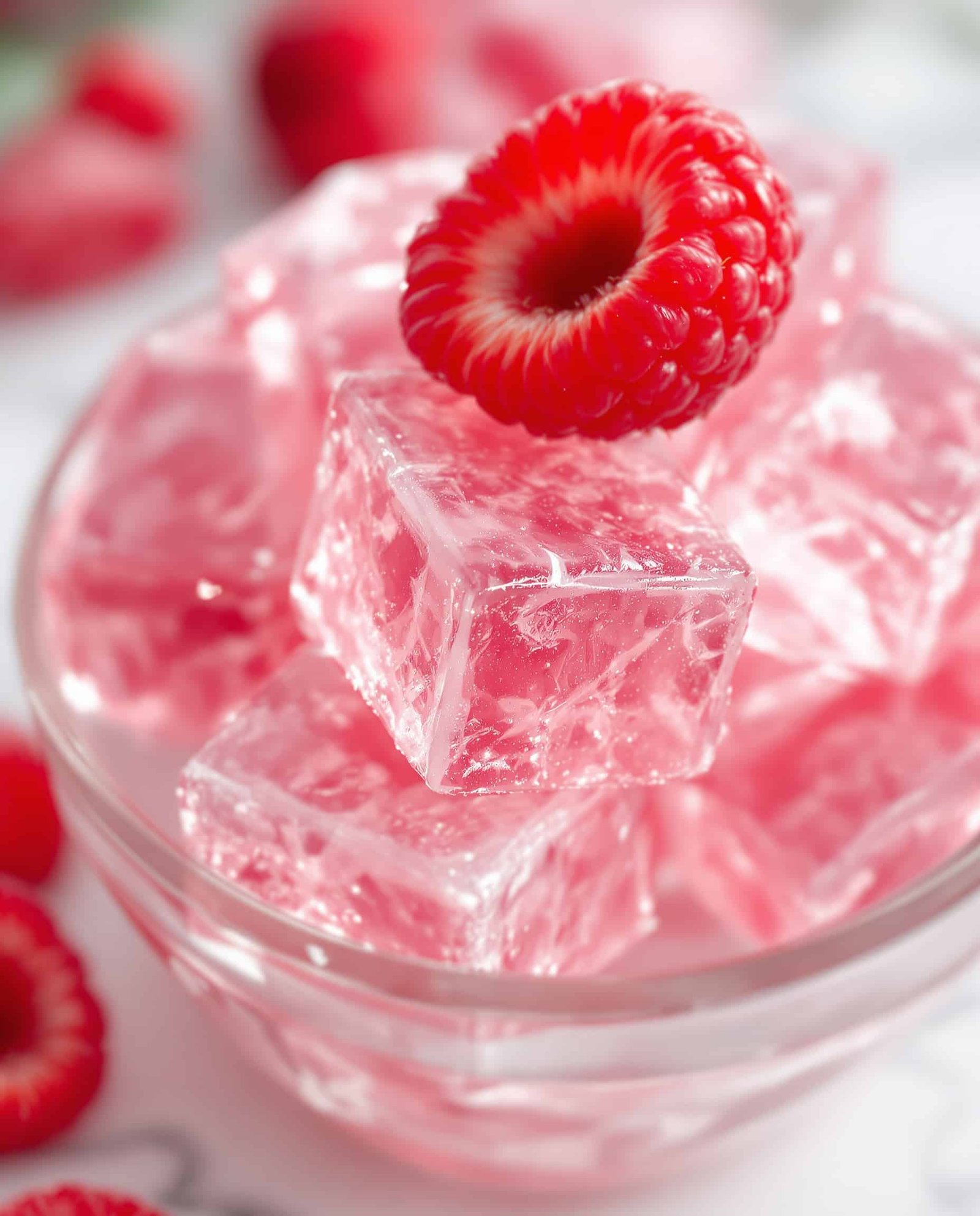Close-up rose transparent jiggly cubes, Gelatin Trick
