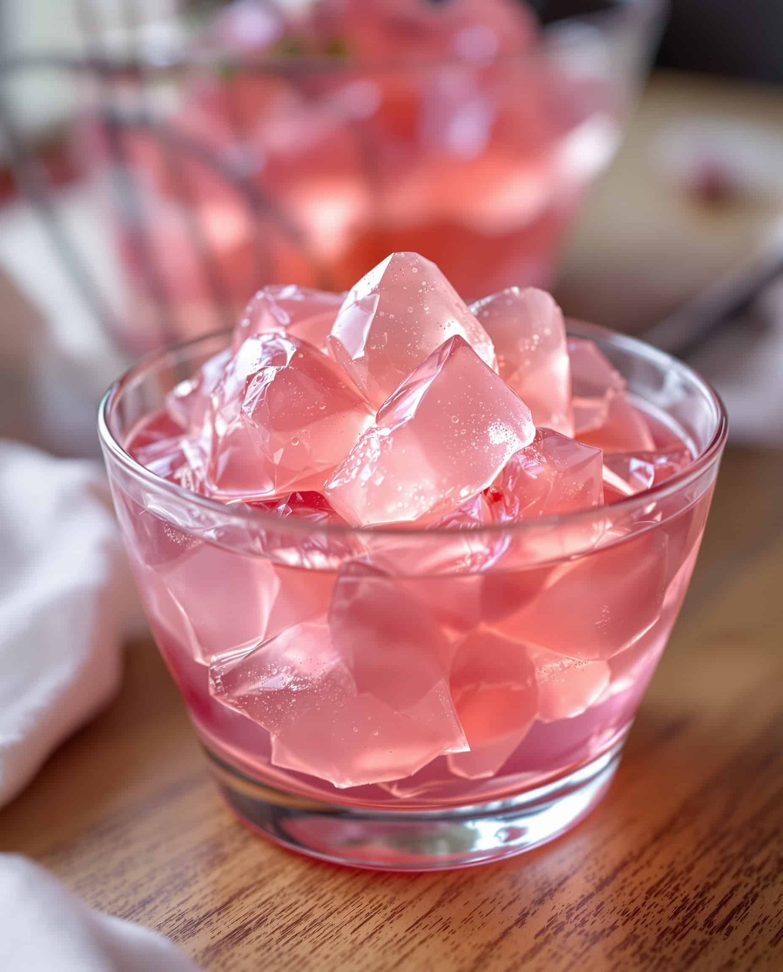 Close-up of rose-transparent 3 ingredient gelatin for weight loss.
