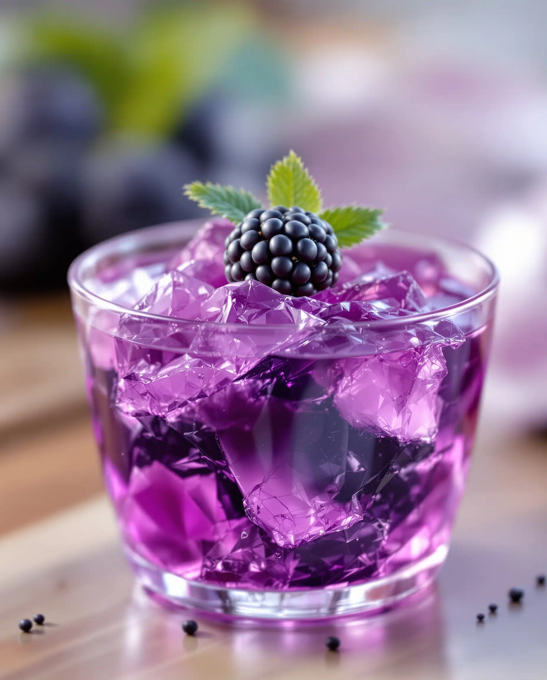 Close-up of a single purple bariatric friendly jello snack.