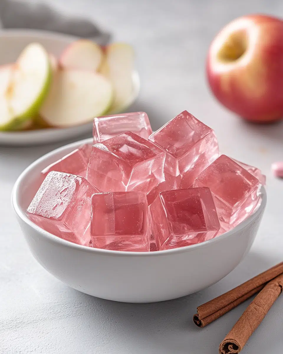 Close-up of Pink Lady apple gelatin texture