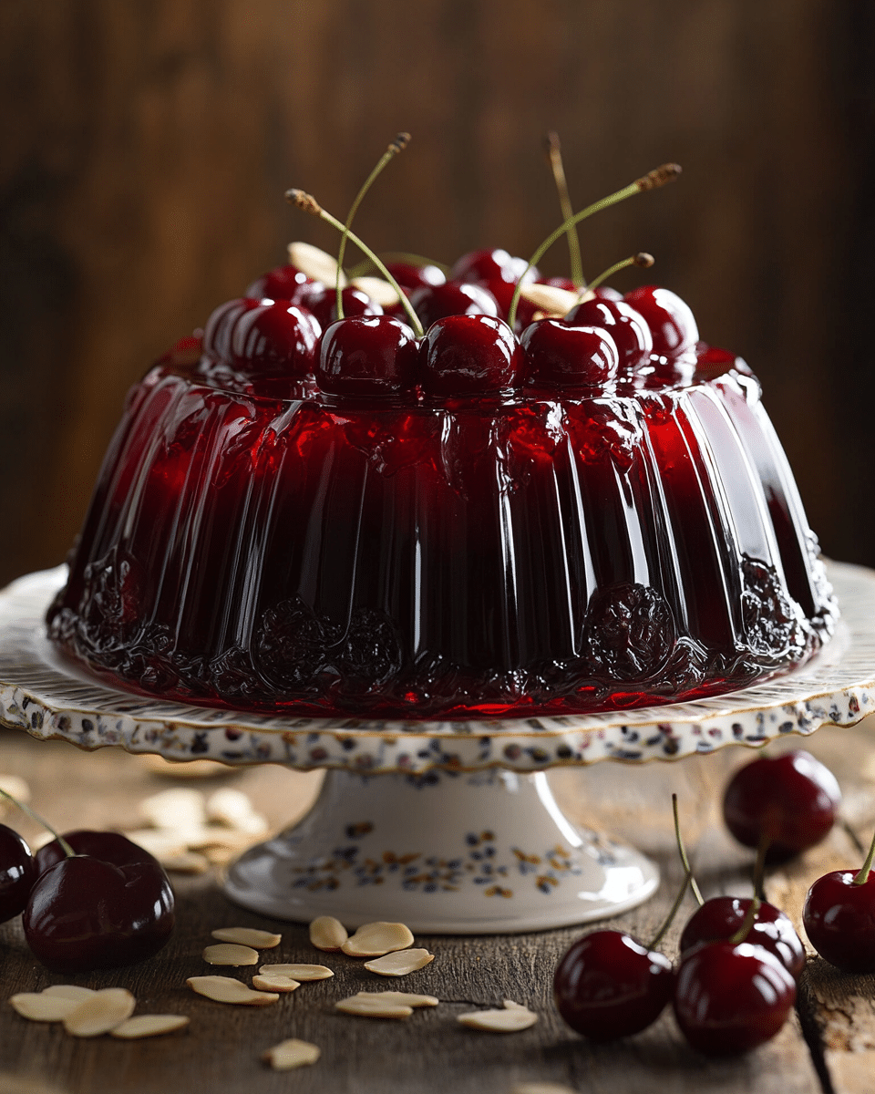 Close-up of Cherry Almond Jello Mold slice