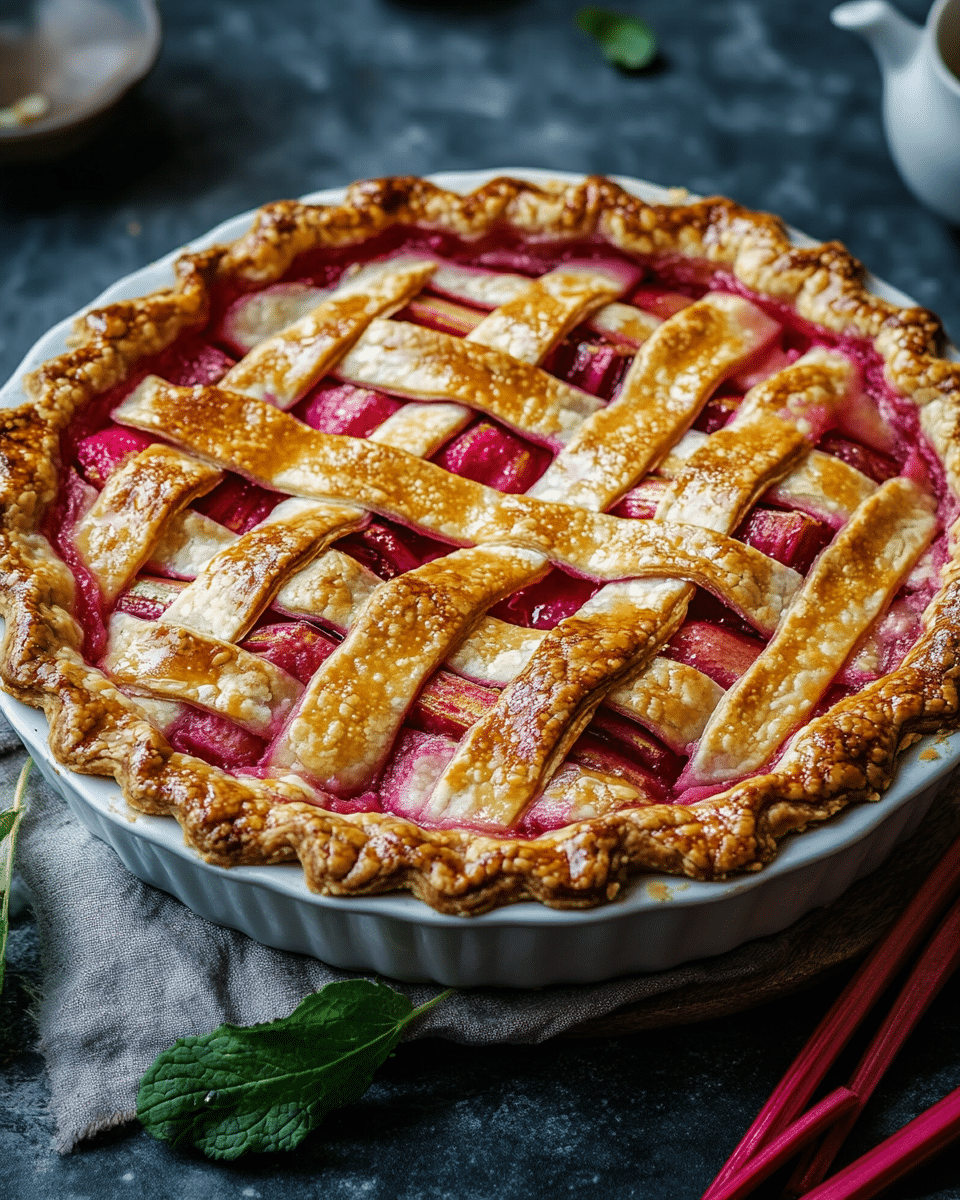 Close-up of rhubarb pie filling