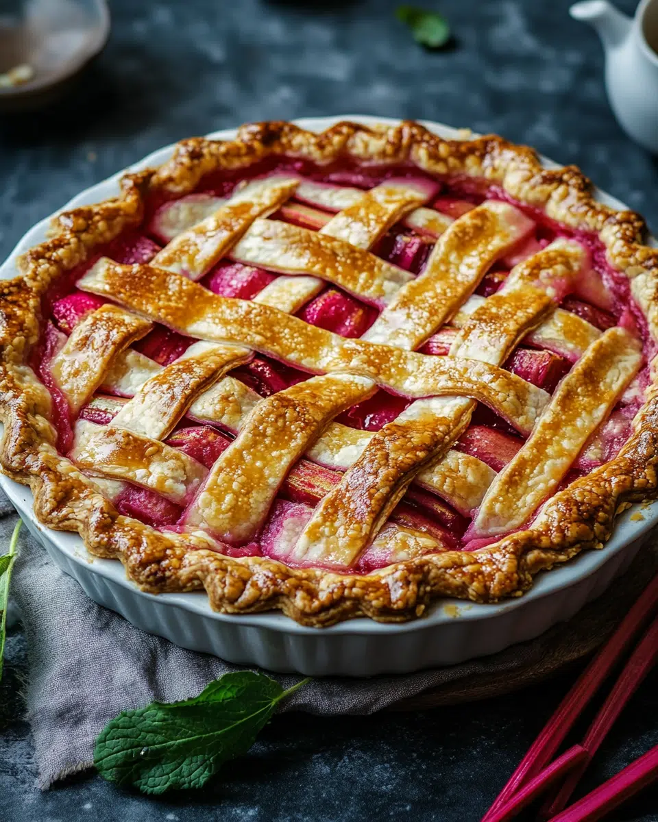 Close-up of rhubarb pie filling