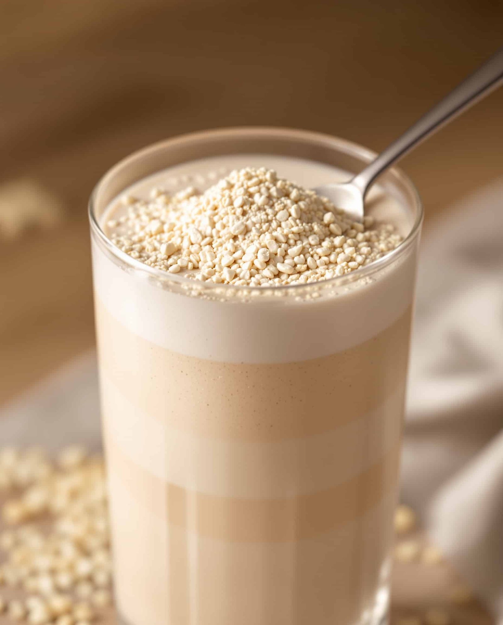 Close-up of creamy blanc nacré collagen smoothie