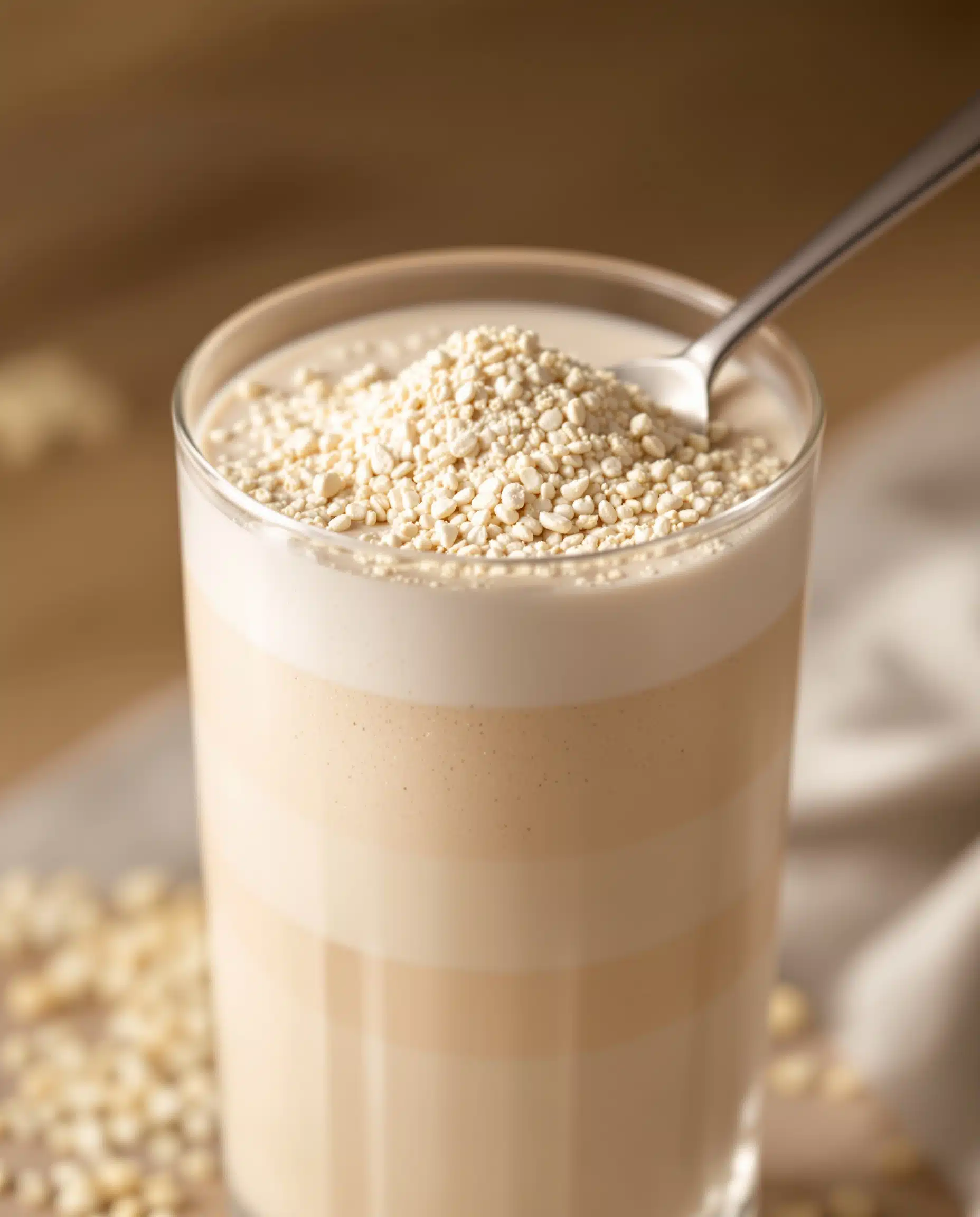 Close-up of creamy blanc nacré collagen smoothie