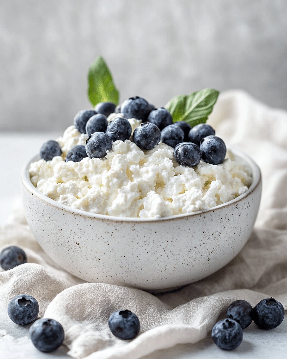 Close-up of cottage cheese and berry texture