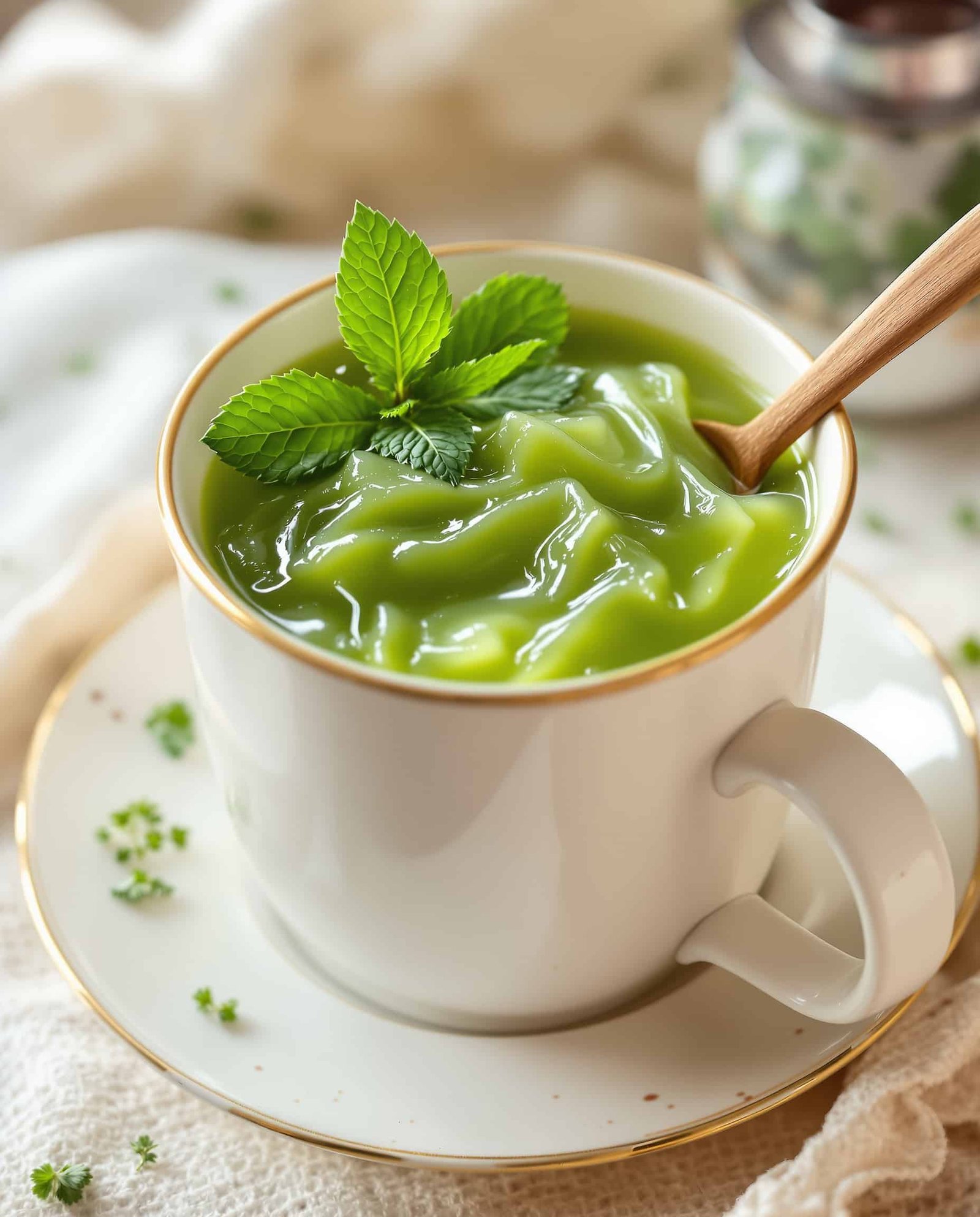 Close-up of vert-doré Dr. Mark Hyman gelatin drink, high protein.