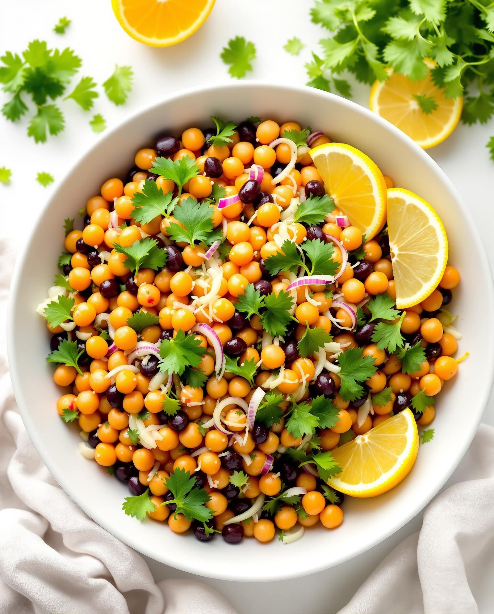 fibermaxxing chickpea black bean salad lemon dressing hero