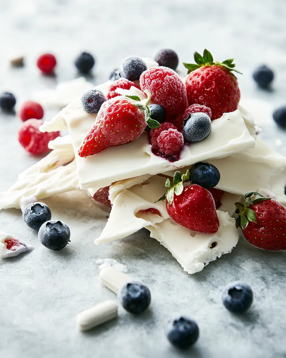Close-up of frozen yogurt bark texture