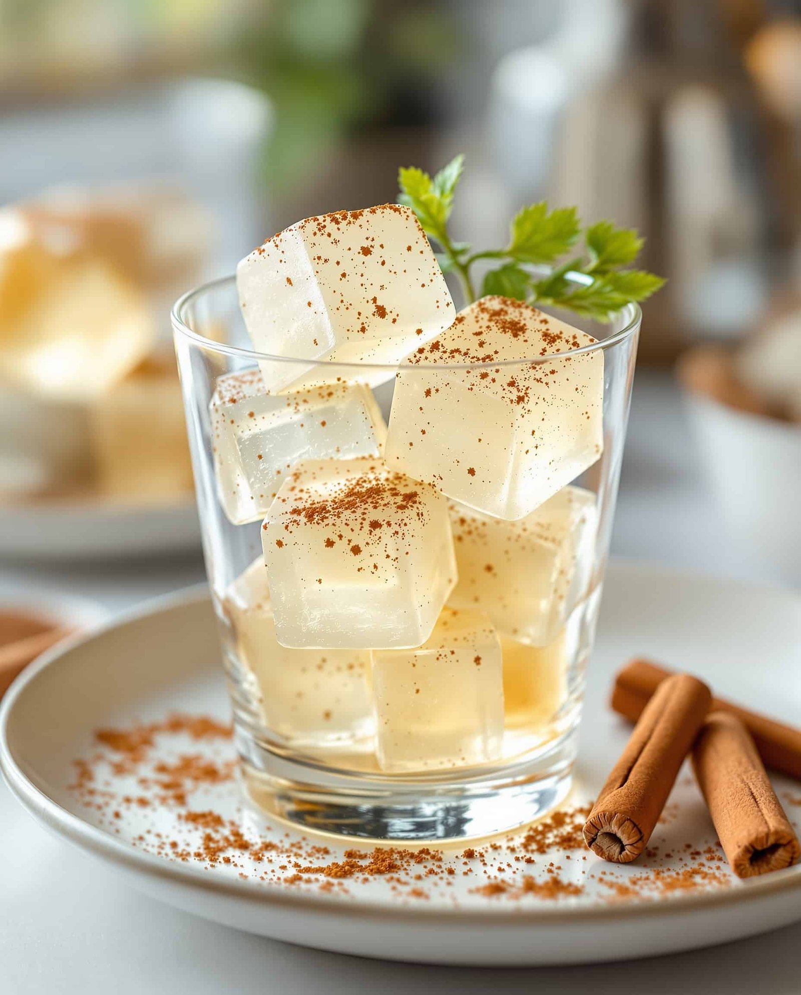 Close-up of cinnamon-dusted gelatin cubes, insulin resistance recipe