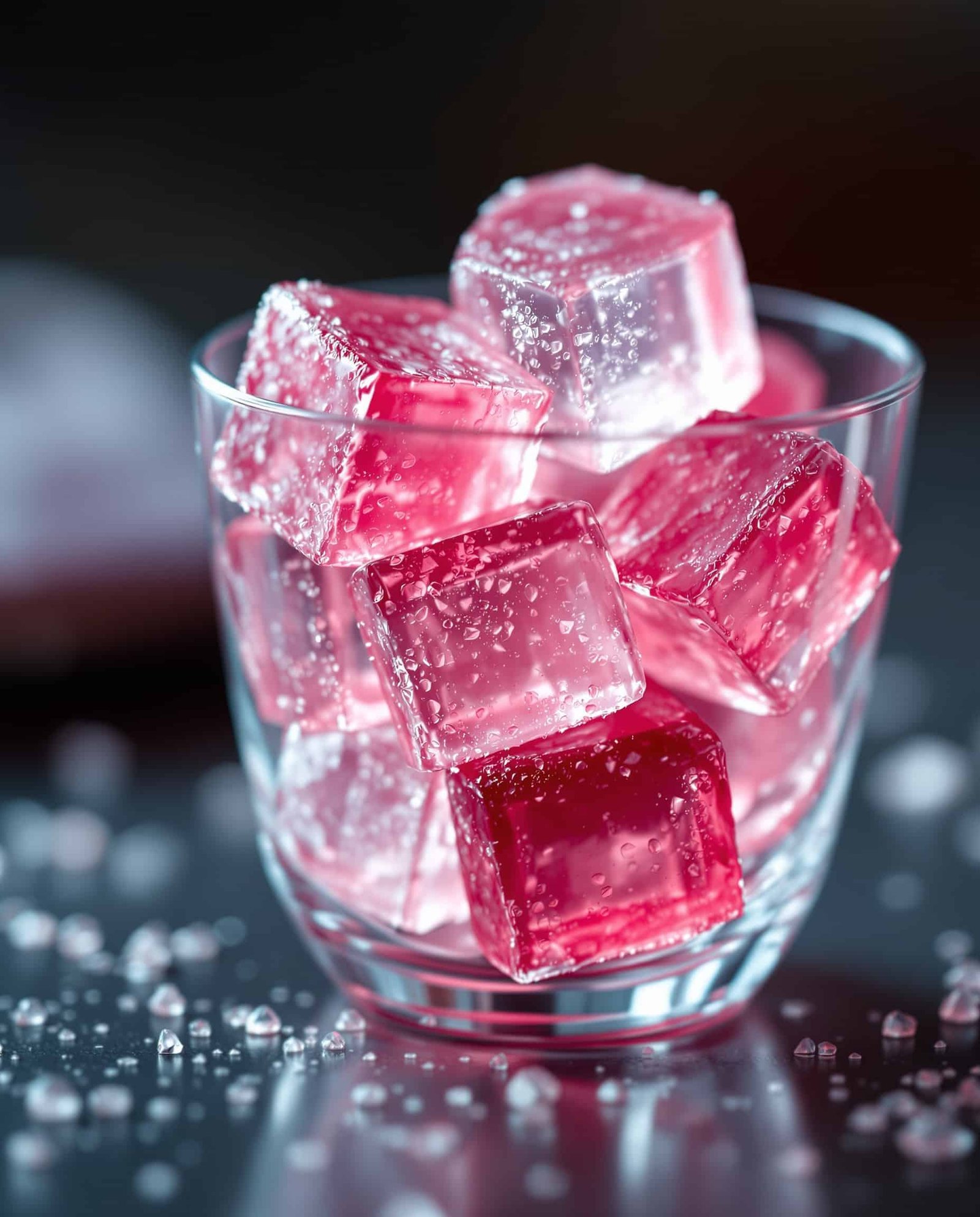 Close-up of rose-doré gelatin trick with collagen and honey.