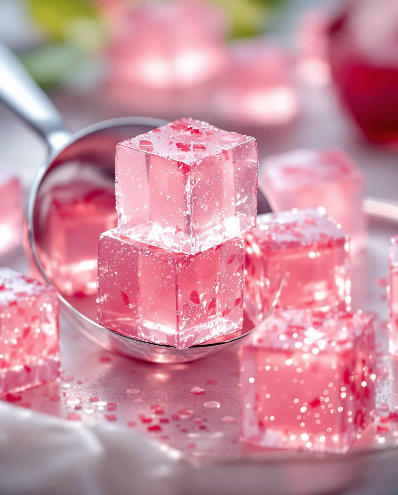 Close-up of rose-nacré gelatin trick with collagen peptides for weight loss.