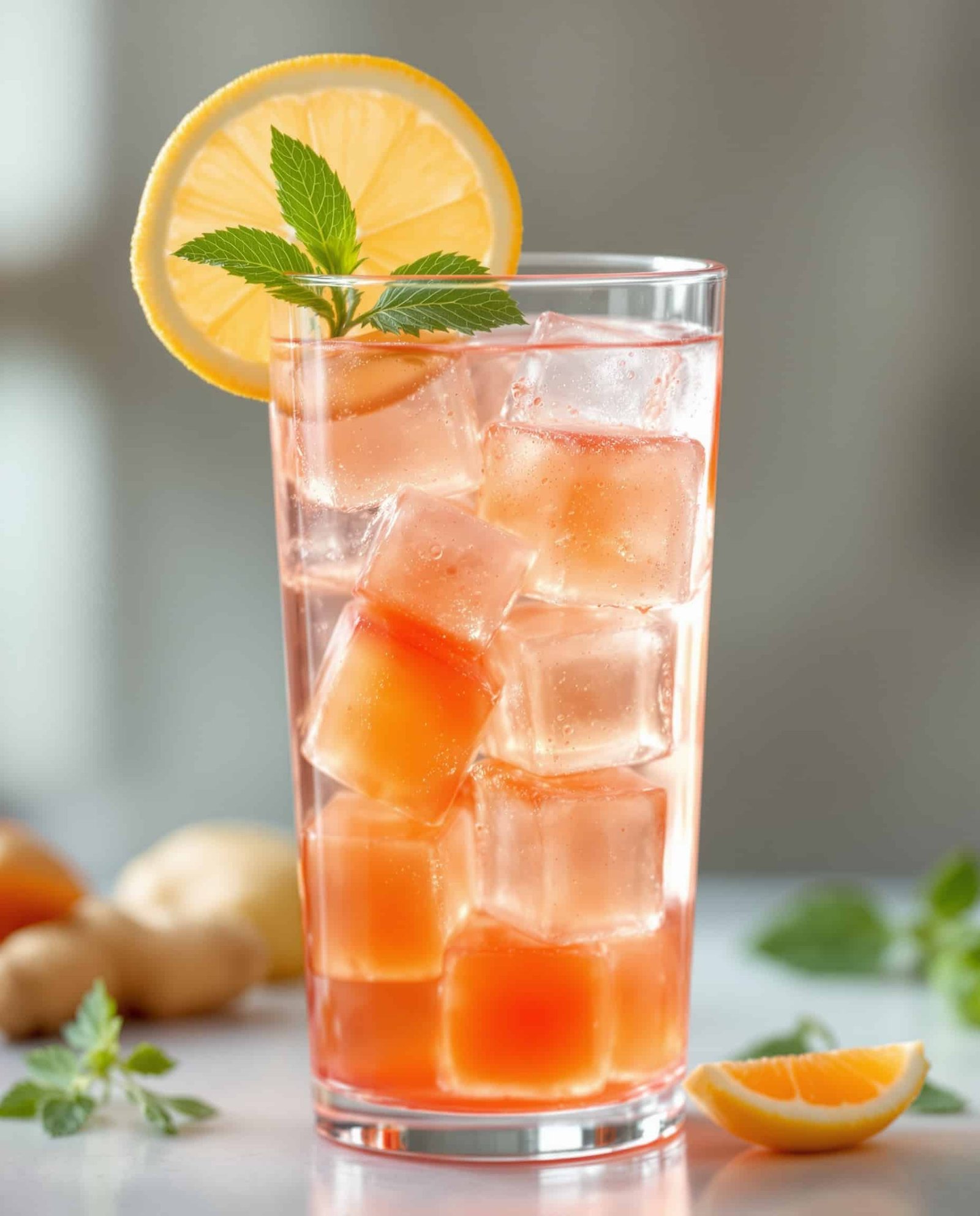 Close-up of vibrant orange-rose cayenne ginger gelatin cubes.