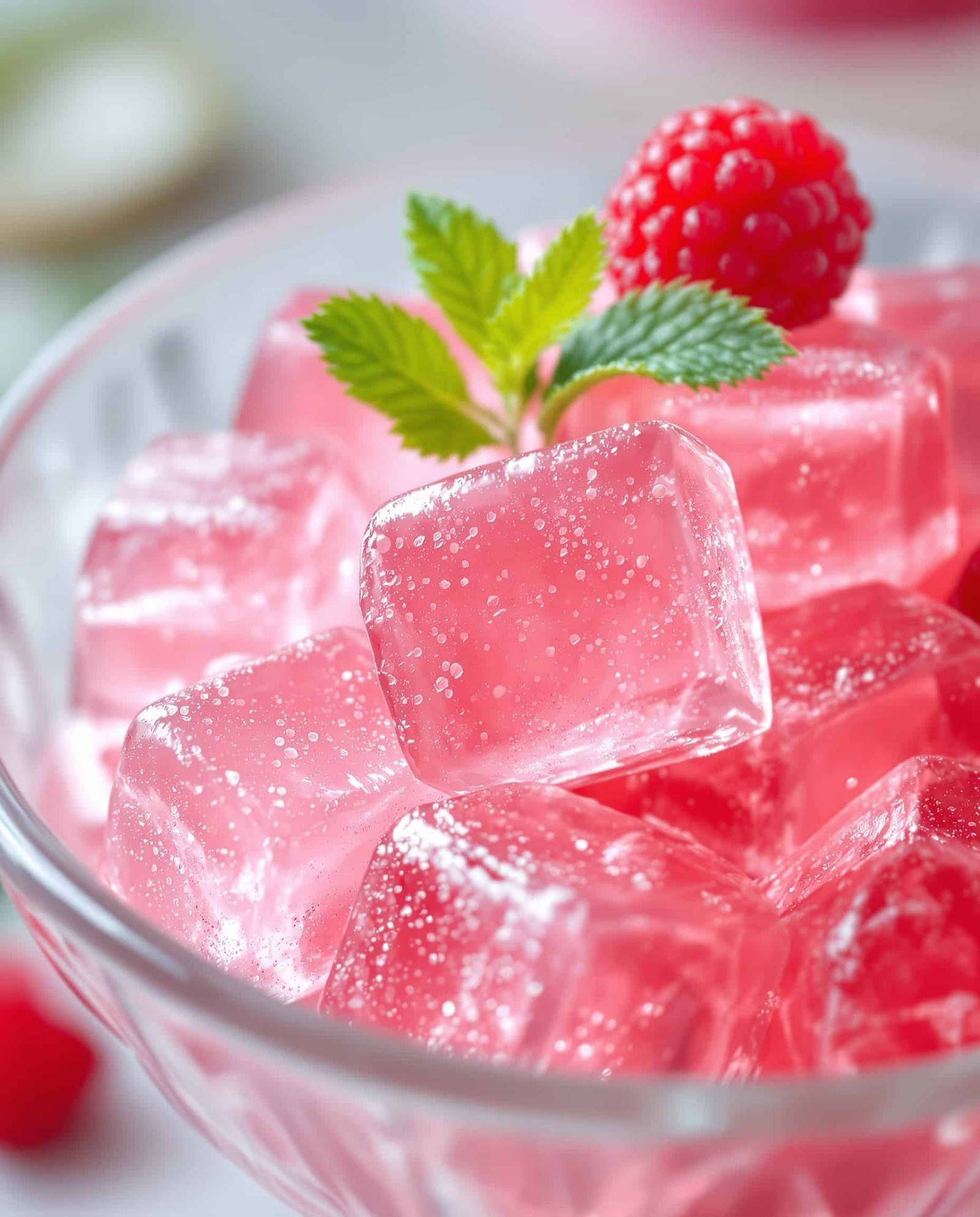 Close-up of rose transparent jiggly cubes from Gelatin Trick Recipe Dr Ashton.