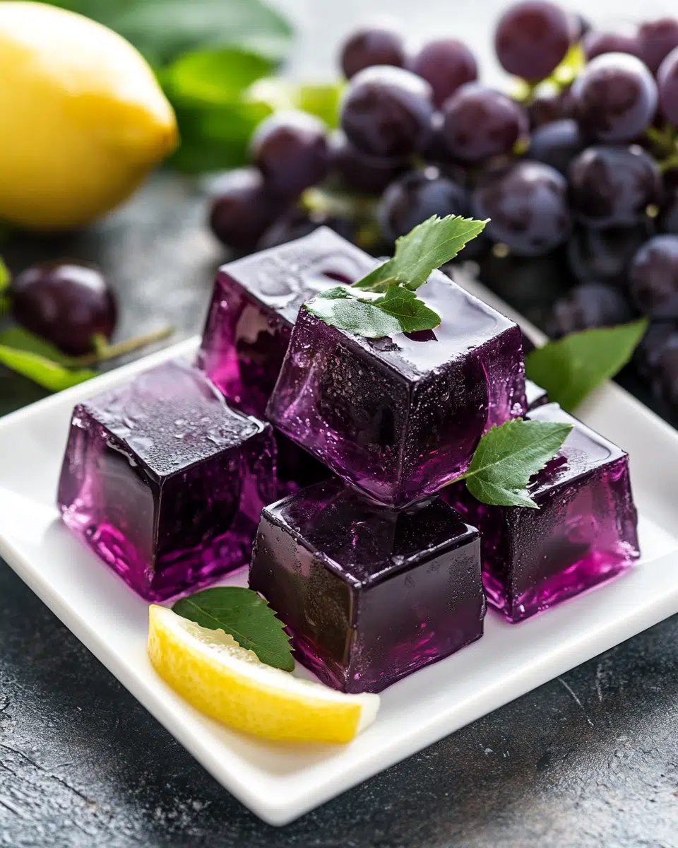 Close-up of grape Jello texture
